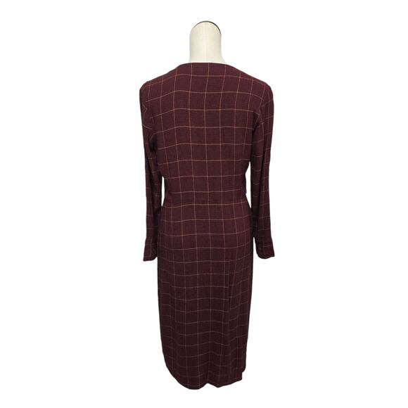 Sita Murt Burgundy Plaid Midi Dress Size 40 US 8 Fall Preppy Lagenlook Buttons - Picture 2 of 10